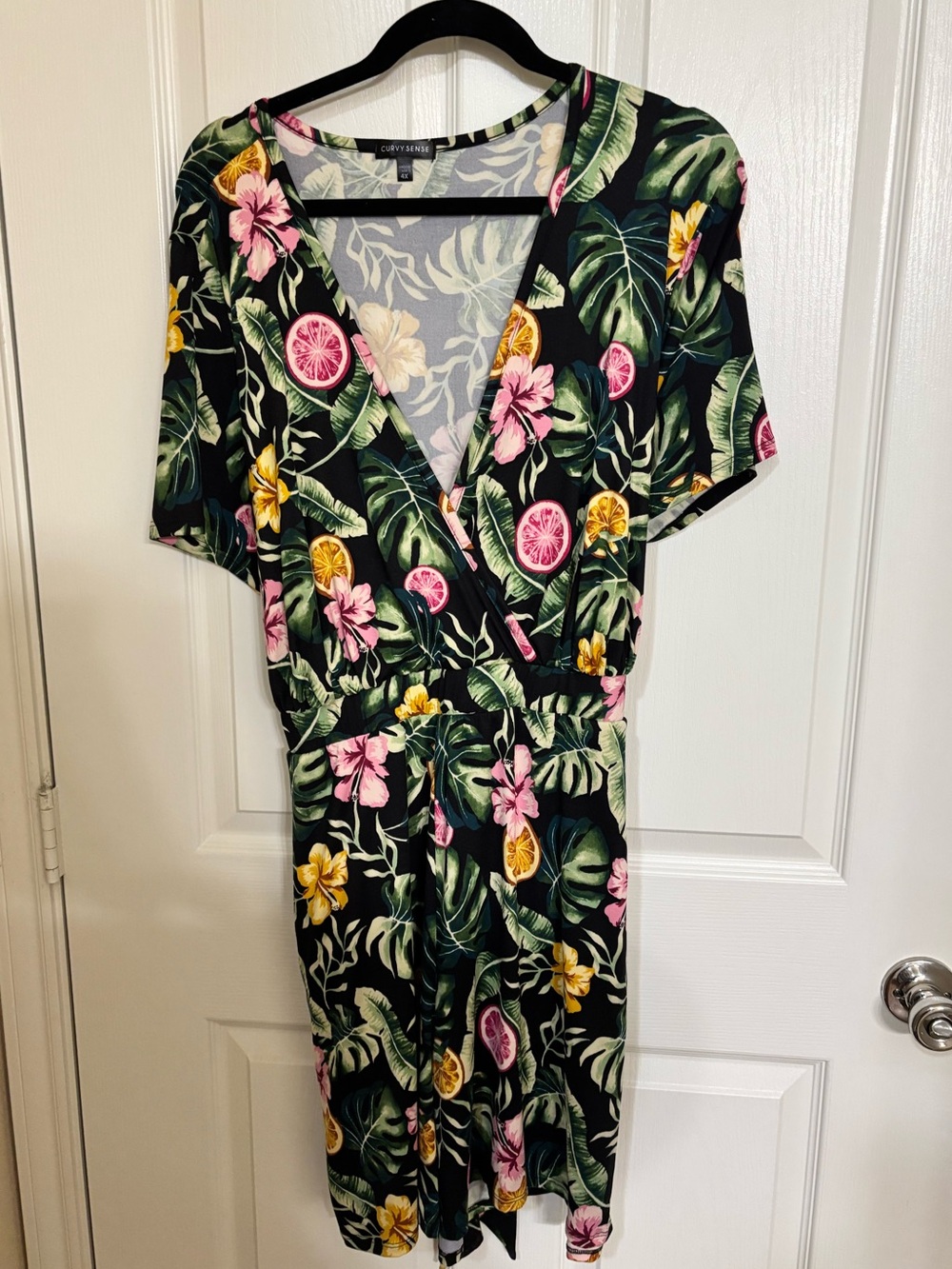 Floral Tropical Romper in Black with Pink & Yellow